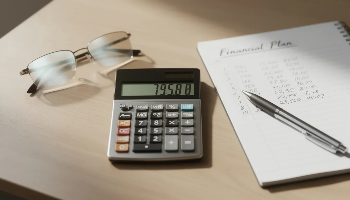 The image features a calculator, reading glasses, and a notepad arranged on a desk, symbolizing the importance of financial planning for Medicare beneficiaries. This setup suggests a focus on evaluating Medicare Advantage plans and their associated costs, including prescription drug coverage and other benefits.