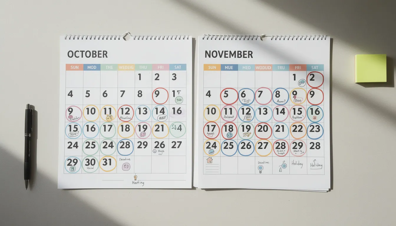 The image depicts a calendar highlighting the months of October and November, with significant dates marked for Medicare enrollment periods, including the initial enrollment period and open enrollment period. It serves as a visual guide for individuals to keep track of important deadlines related to health insurance and Medicare coverage.